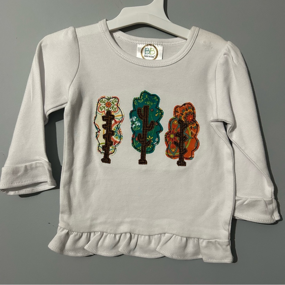 New Girl’s Long Sleeve Shirt with Colorful  Applique Fall Tree Design size 12 mo